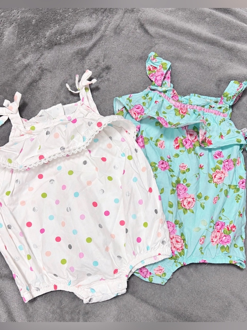 Nanette Baby Girl Romper 2-Piece Set Floral & Polka Dot Size 12M